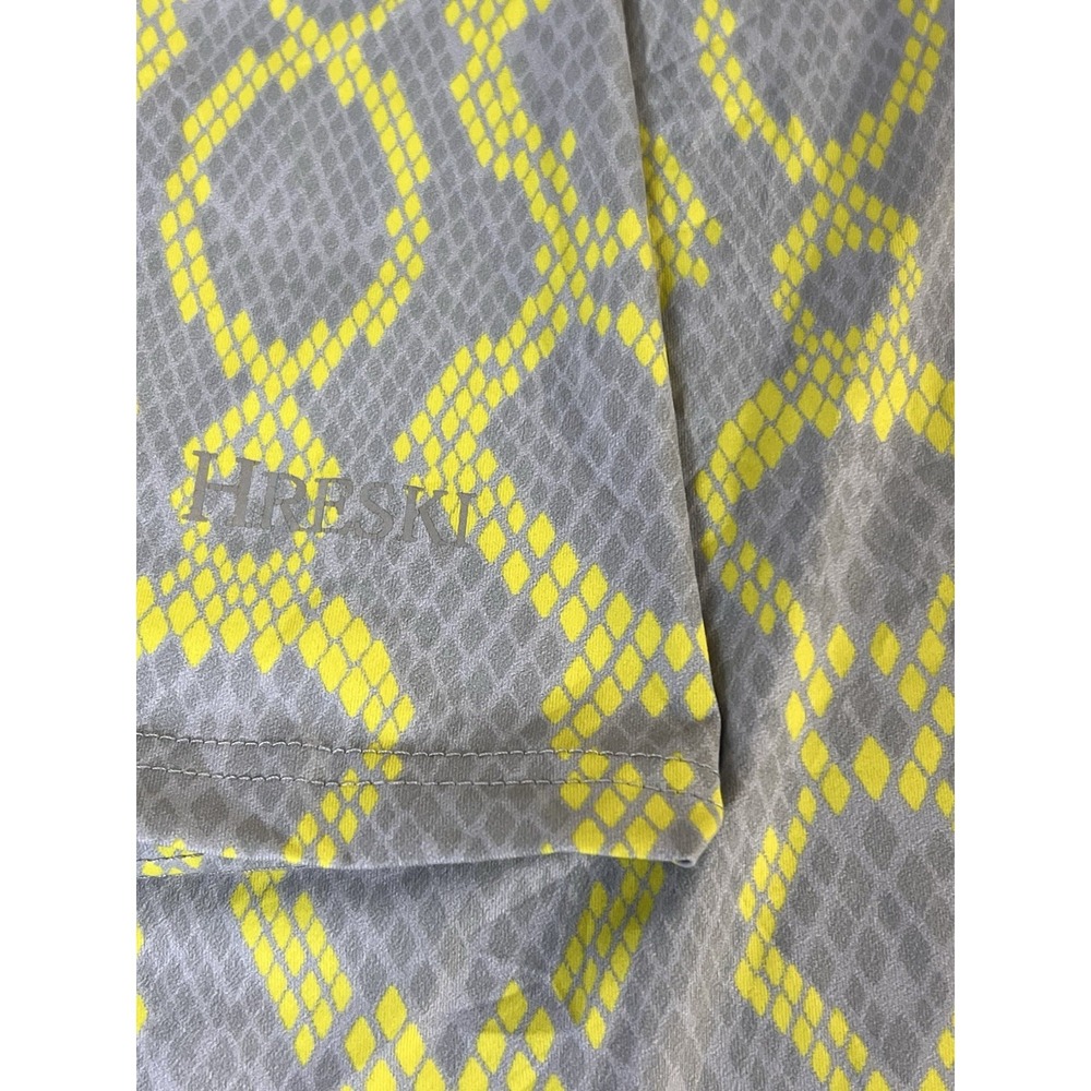 Hreski Mens 2XL Polo Shirt Grey Neon Yellow Snakeskin Print Performance Stretch